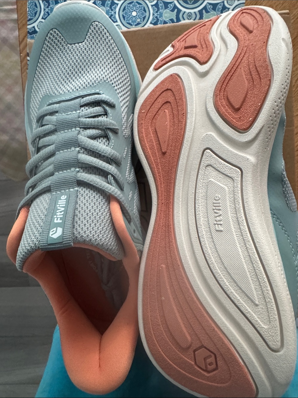 FitVille Women’s Athletic Sneakers in Teal with Coral Accent - Picture 5 of 6